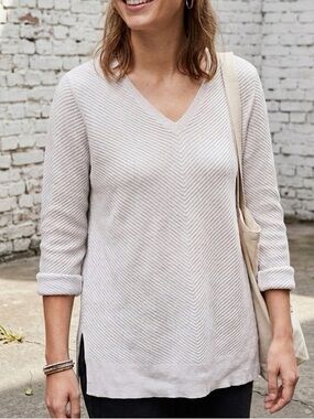 Eileen Fisher 100% Merino Wool Light Lavender Ribbed Vneck Sweater Size Medium